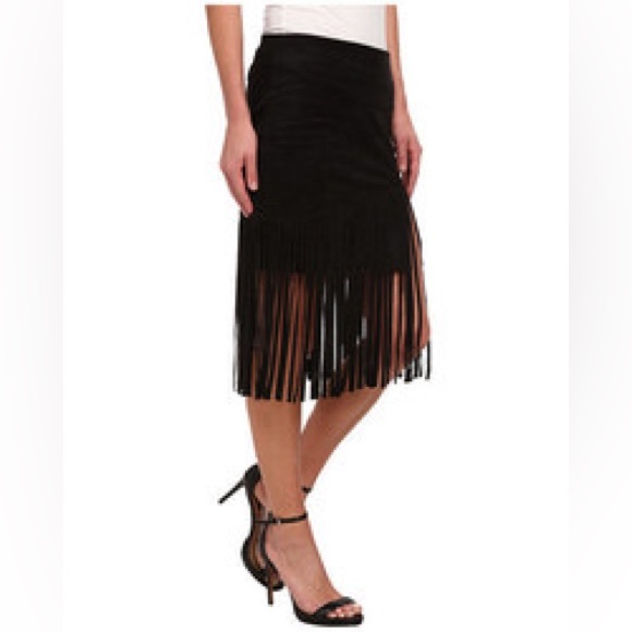 Sam Edelman Black Faux Suede Fringe Skirt- 0 - Picture 2 of 7